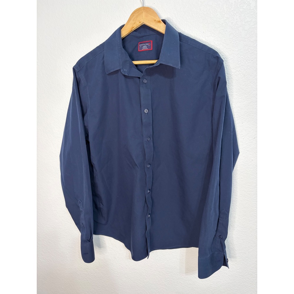 UNTUCKit Mens Navy Blue Wrinkle Free 100% Cotton Button Down Shirt Large L - Picture 2 of 4